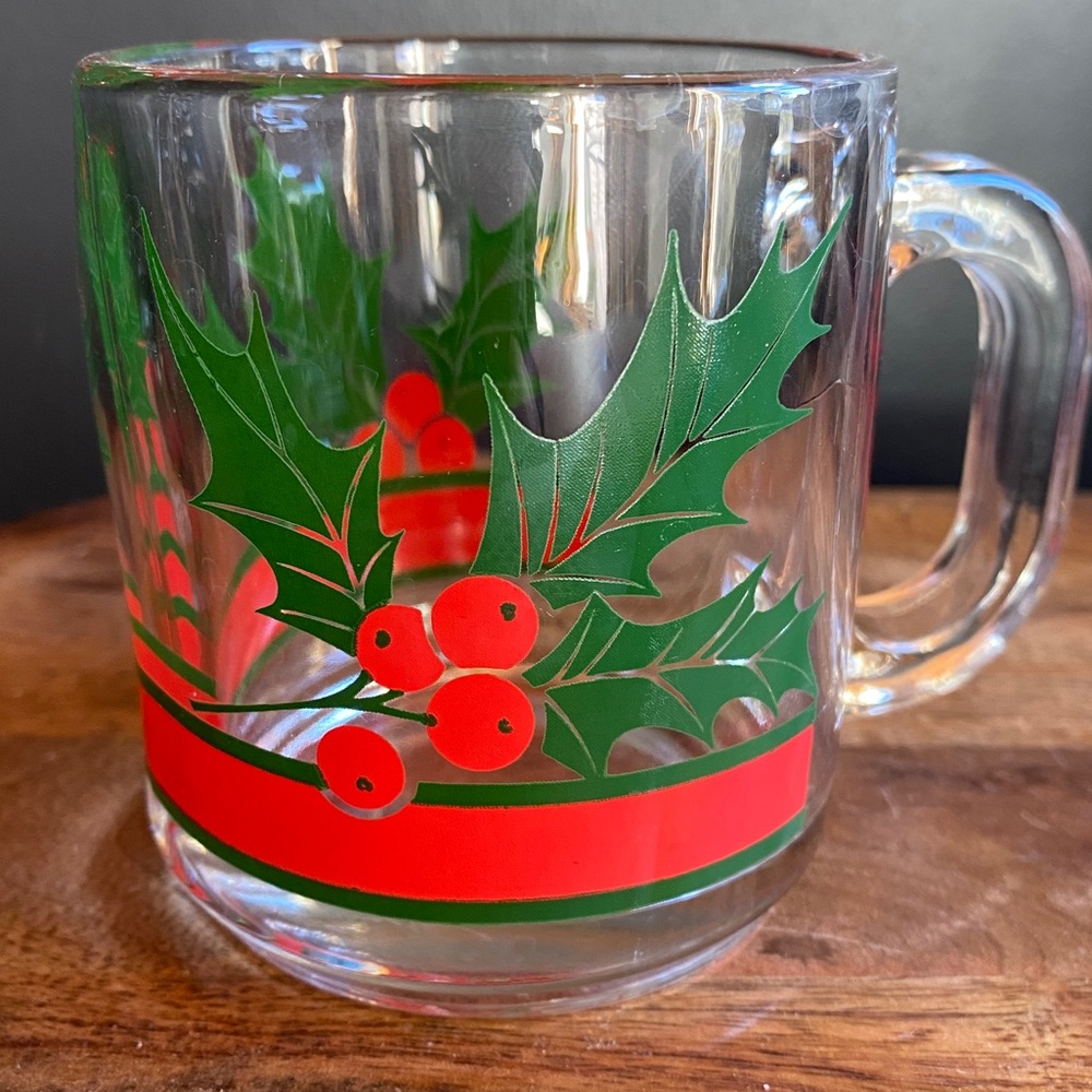 2 Vintage Christmas Mugs Red and Green Holly Berry